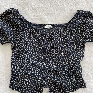 Aesthetic flower navy top
